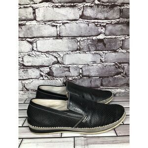 Zanzara Black Leather Perforated Slip On Casual Loafers Shoes Men Sz 9M US/42EU